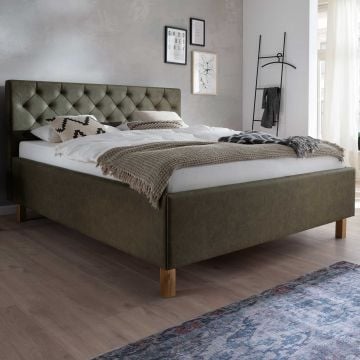 Bed San Marino 180x200cm met opbergruimte kunstleer - groen/eik