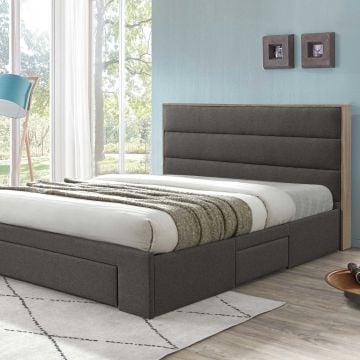 Tweepersoonsbed Toba 180x200 met lades - grijs/eik