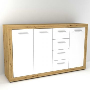 Commode Turbo met 3 deuren & 4 laden - oude eik/hoogglans wit