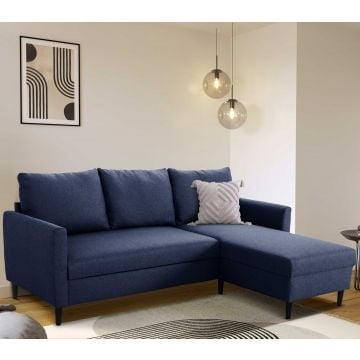 Hoekbank Tweety rechts - 192x137x82cm - marineblauwe stof