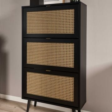 Tweede kans Schoenenkast Daka 70cm 3 deuren - zwart/natuur