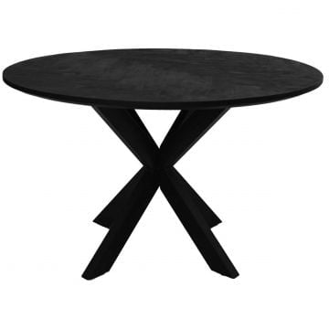 Ronde eettafel Verona - Ø100x77cm - visgraatmotief - zwart mangohout/metaal