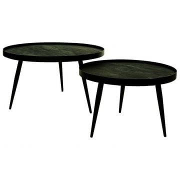 Salontafels Odessa - Ø76x44/Ø58x40cm - mangohout en metaal - zwart