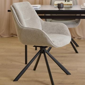 Eetkamerstoel Carrie - 58x64x87cm - draaibaar - beige stof
