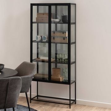 Vitrinekast Dover 77cm, 2 deuren - zwart