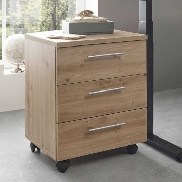 Ladeblok Ben - 3 lades - met wielen - artisan eikdecor