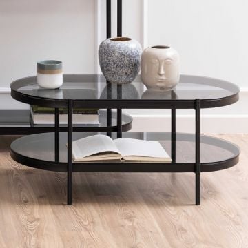 Salontafel Paul met glazen blad 95x50cm - zwart