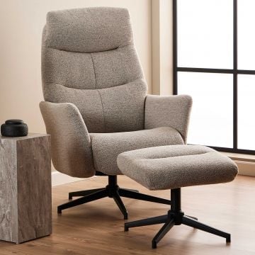 Relaxfauteuil London met voetenbankje - beige