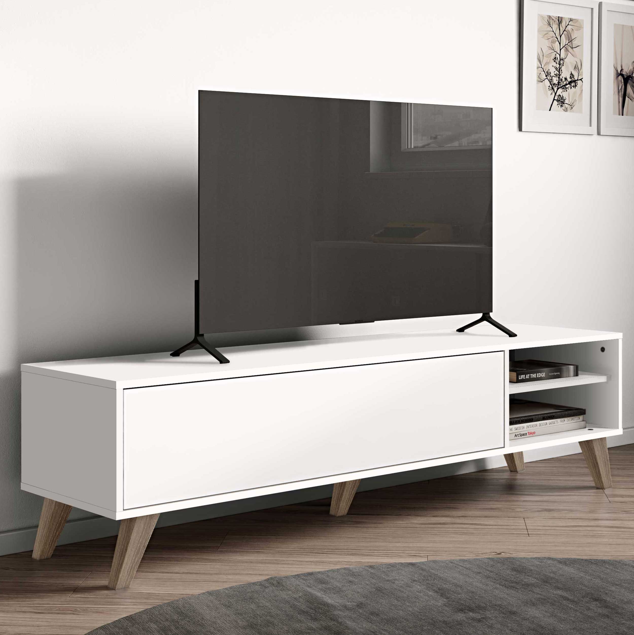 Meuble TV Kim 165cm - blanc Scandinave, Moderne, Design - TEMAHOME