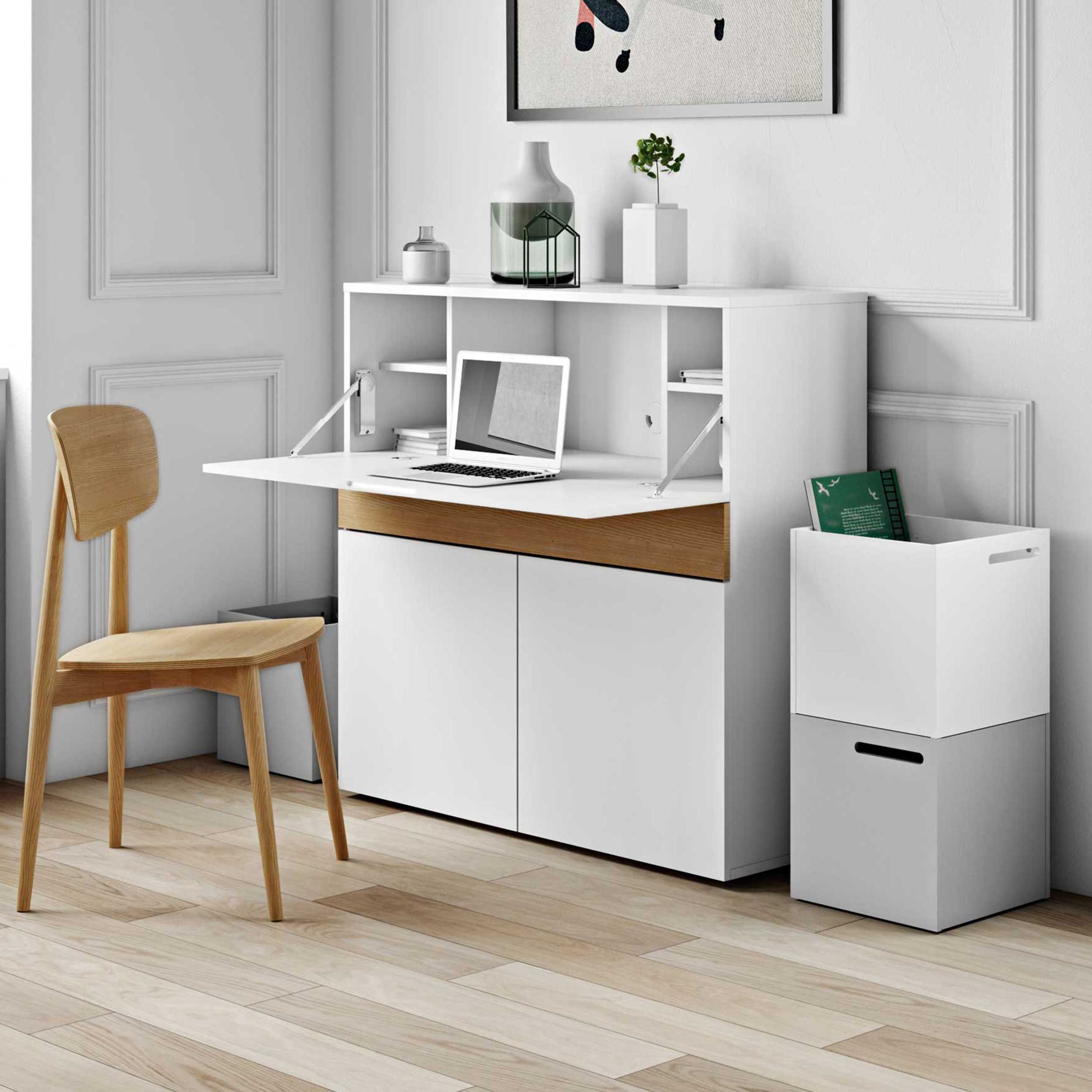 Bureau/meuble de rangement Fox 110cm - blanc/chêne Moderne, Design -  TEMAHOME