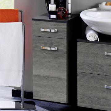 Armoire salle de bains Bobbi 30cm 1 tiroir et 1 porte - graphite/chêne gris