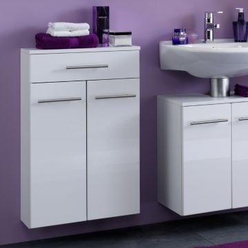 Armoire de salle de bains Small 50cm 1 tiroir & 2 portes - blanc brillant