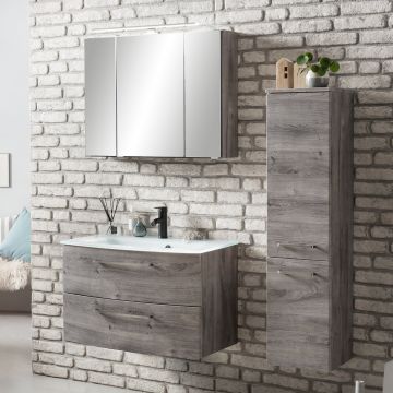 Ensemble salle de bains Stivan 3 pièces avec vasque blanche - chêne gris