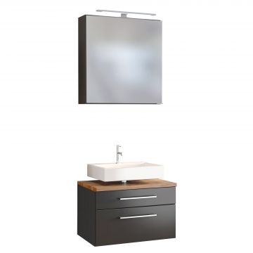 Set meuble sous lavabo & armoire de toilette Dasa 60cm - graphite/gris mat 