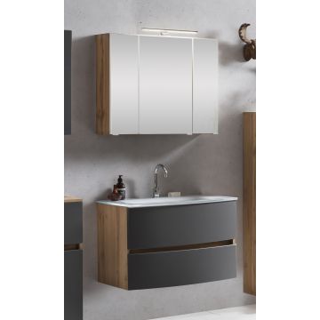 Ensemble salle de bains Kornel 1 à 2 pièces avec vasque blanche - chêne/gris
