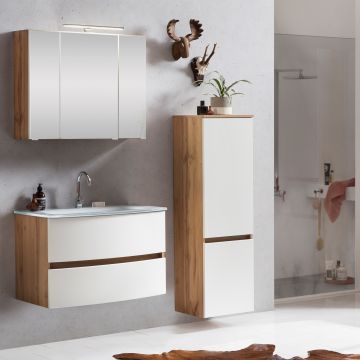 Ensemble salle de bains Kornel 3 à 3 pièces avec vasque blanche - chêne/blanc mat