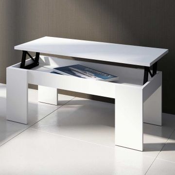 Table basse Ramos avec plateau relevable - blanc mat
