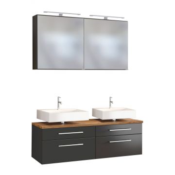 Set meuble sous-lavabo double Dasa 120cm 4 tiroirs - graphite/gris mat 