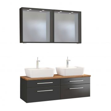 Set meuble lavabo double Dasa 120cm 4 tiroirs - graphite/gris mat 
