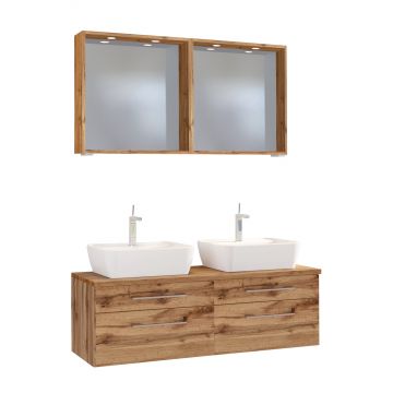 Set meuble lavabo double Dasa 120cm 4 tiroirs - chêne wotan