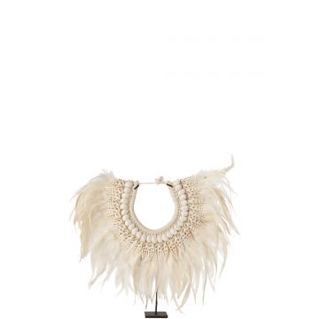 Collier+pied dora coquillage/plumes blanc small