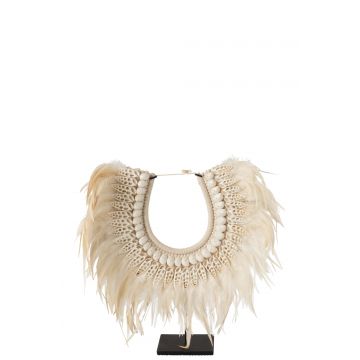 Collier+pied dora coquillage/plumes blanc large