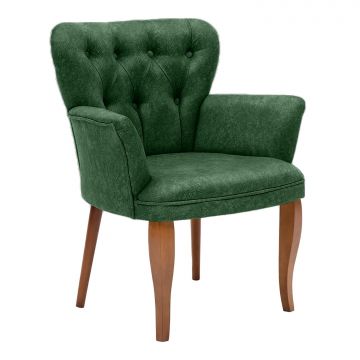 Gestoffeerde fauteuil met poten in beukenhout - groen