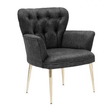 Fauteuil Woody Fashion | velours | pieds métalliques | anthracite / or