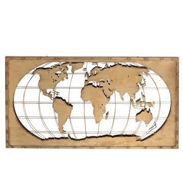Wereldkaart spiegel/metaal khaki