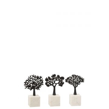 Figuur boom op voet aluminium/marmer zwart/wit assortiment van 3