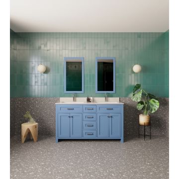 Jussara badkamerset | 3delig | 100% MDF | Aanrechtblad van kwarts | Blauwe kleur