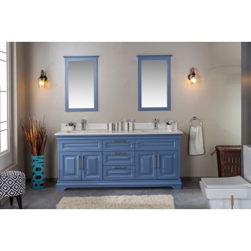 Jussara 3-delige badkamermeubelset | Blauw | Massief Hout en Kwarts Aanrechtblad