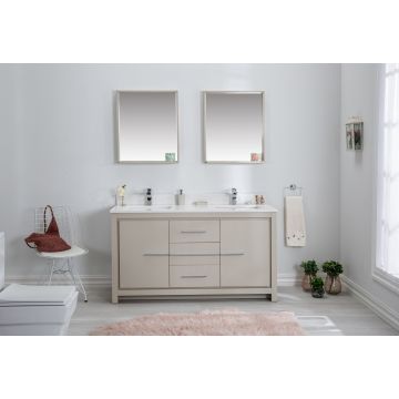 Jussara badkamer set | massief hout, kwartsblad wit, beige, 3-delig