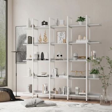 Bibliothèque moderne en bois blanc, 100% panneau de particules mélaminé et cadre en métal