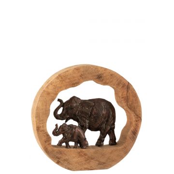 Figuur olifant+kind mango hout aluminium bronze large