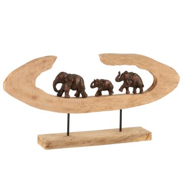 Figuur olifanten rij op voet mango hout aluminium bronze