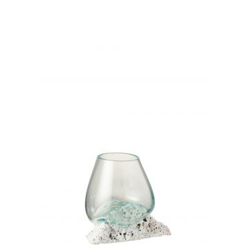 Vaas op voet lava steen gerecycleerd glass wit transparant medium