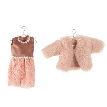 Hanger mini vest/kleedjes textiel oud/licht roze assortiment van 2