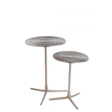 Set de 2 table gigogne ronde cercles aluminium argent/noir
