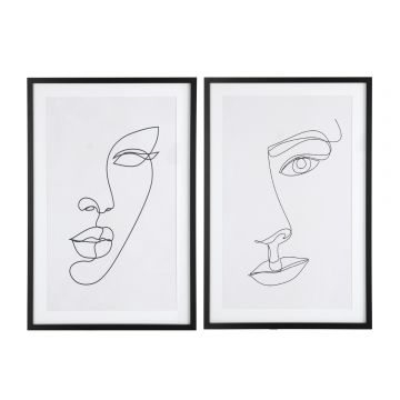 Kader abstract gezicht mdf/glas wit/zwart assortiment van twee