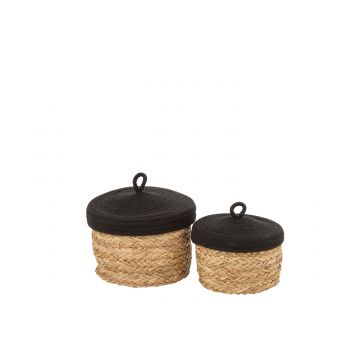 Set de 2 paniers ronds avec couvercle herbe/coton naturel/rose