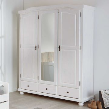 Kledingkast Karel 150cm met 3 deuren & spiegel - wit