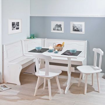 Eethoek set Abaco (met 2 stoelen en hoekbank) - wit