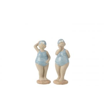 Vrouw badpak staand keramiek blauw medium assortiment van 2