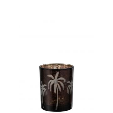 Windlicht palmboom glas bruin medium