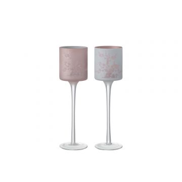 Theelichthouder op voet sakura glas roze small assortiment van 2