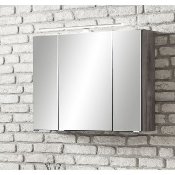 Spiegelkast Stivan 80cm 3 deuren & ledverlichting - grijze eik