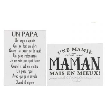 Plakkaat teksten frans papa maman metaal wit/zwart assortiment van 2