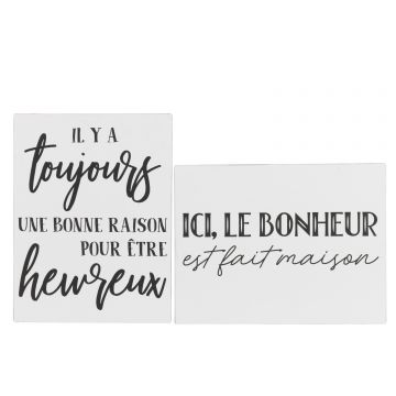 Plakkaat teksten frans heureux bonheur metaal wit/zwart assortiment van 2
