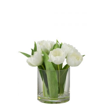 Tulpen in vaas rond plastiek glas wit large